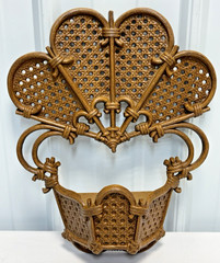 Burwood Vtg HOMCO 1981 Brown Faux Wicker Rattan Pocket Wall Decor w/ Flower Ring