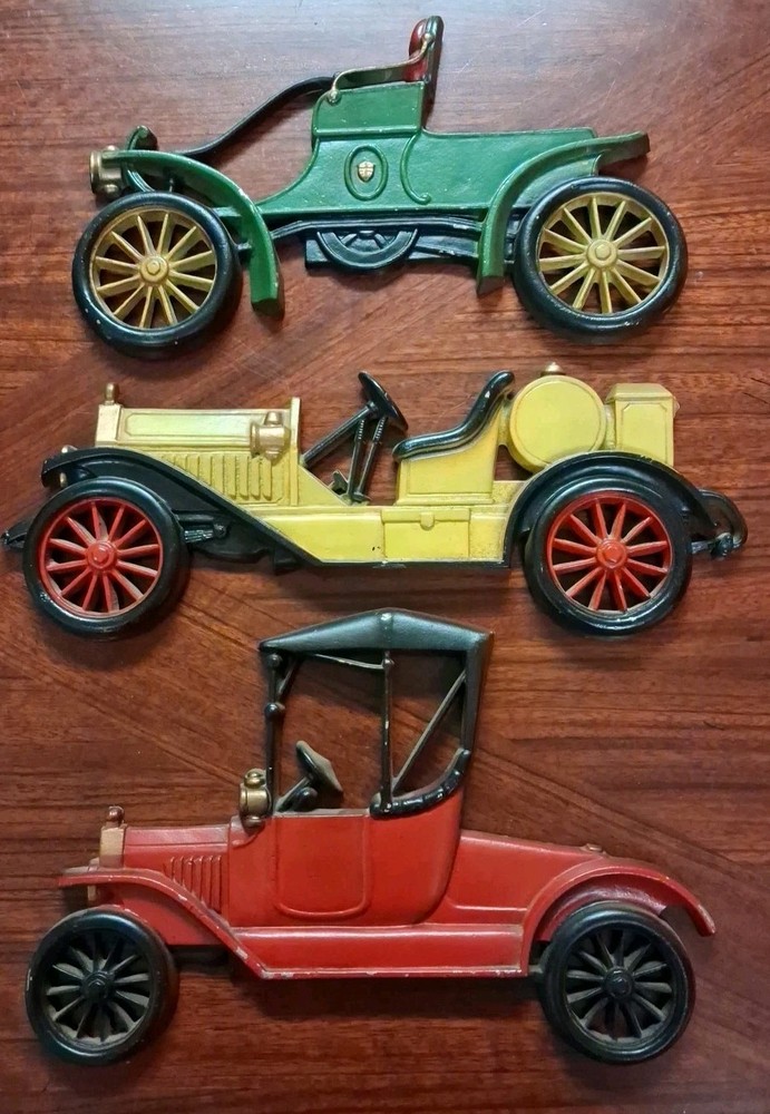 3 Pc Vintage Sexton Cast Metal Iron Antique Cars Wall Hanging 1960s 11”-13” Each