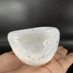 Hand Blown Art Glass Round Dish Bowl Heavy Small White Spots Hand Made Hollow
