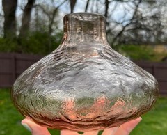 Hand Blown Amber Art Glass Vase Textured Pontil Base MCM Studio Glass