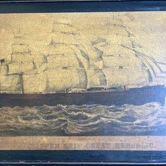 Very Old Wood Tray By Cross London Great Republic Ship Made In Rochester Ny USA