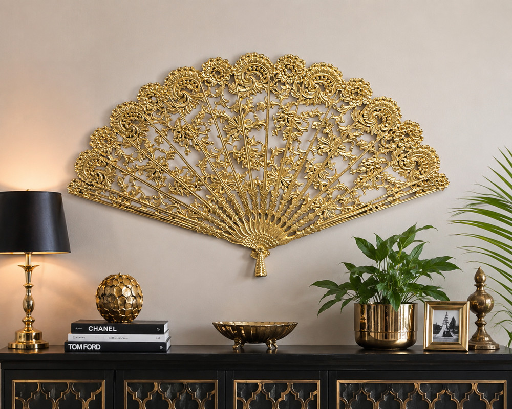 Vintage Burwood 4402 Gold Fan Wall Decor Hollywood Regency Ornate Large 43″