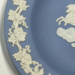 Wedgwood Blue Jasperware Round Trinket Dish Neoclassical “Athena in Chariot”