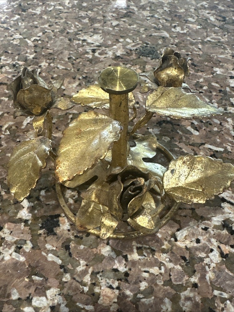 MCM Italian Tole Gilt Florentine Gold Roses Stand Gorgeous Details VTG Regency