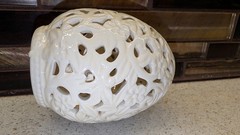 Unbranded White Reticulated Ceramic Egg-Shaped Candle Cover and Scent Diffuser