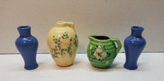 Lot of 4 Vintage Miniature Pots Pitcher hand painted Made in USA