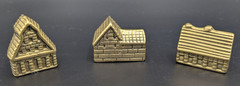 Vintage Set of (3) Miniature Solid Brass Collectible Houses/Buildings
