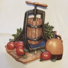 Vintage 1978 HOMCO 1270 BX Cast Aluminum Wall Decor Plaque Apple Press Cider Jar