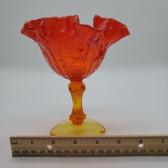 Fenton Cabbage Rose Style Amberina Glass Ruffled Compote Candy Dish 710B