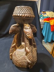 Vintage Hand Carved Wooden Candle Holder 12″ Tall Unknown Animal Depiction