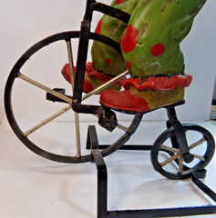 Vintage CLOWN ON BIG WHEEL Bicycle + display stand 16″ tall unbranded