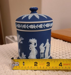 Dark Blue and White Wedgwood Jasperware Lidded Jar Approximately 4 1/2″ tall