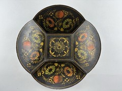 Vintage Metal Stenciled Tole Painted Bread Bowl 11″ x 11″ x 3″ High ~ Colorful