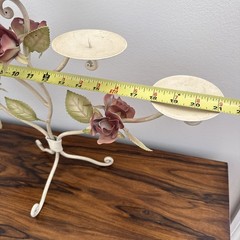 VTG Italian Toleware Tole Ware Candelabra 5 Candle Holder Roses Italy Metal