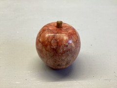 Vintage Polished Peach Pink Red Apple Marble Stone Fruit w/ Wood Stem