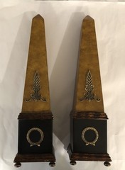 Pair Neoclassical Style Brass Composition and Partial Ebonized Table Obelisks