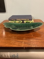 Vintage Brush Pottery Green Leaf Catch-All Dish Mid-Century Ceramic Made in USA
