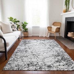 5′ X 8′ Black White And Gray Abstract Washable Rug