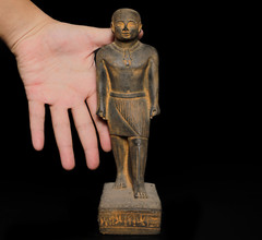 Rare Ancient Egyptian Standing Noble Statue Black Basalt Style Ankh Hieroglyphs