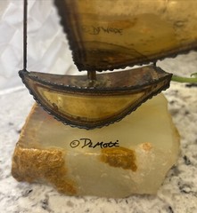 Handcrafted John DeMott Brass Sailboat on Onyx? Base Nautical Sculpture Ocean