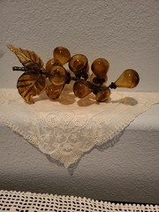 Vintage MCM Hand Blown Amber Art Glass Bunch of Grapes