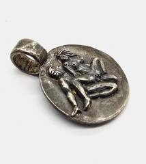 Ancient Roman Erotic Silver Medallion Pendant Classical Relief Couple Artifact