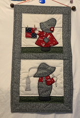 Unbranded GIRL HANGING LAUNDRY & BOY FISHING Appliqued Quilted Wall Hanging EUC