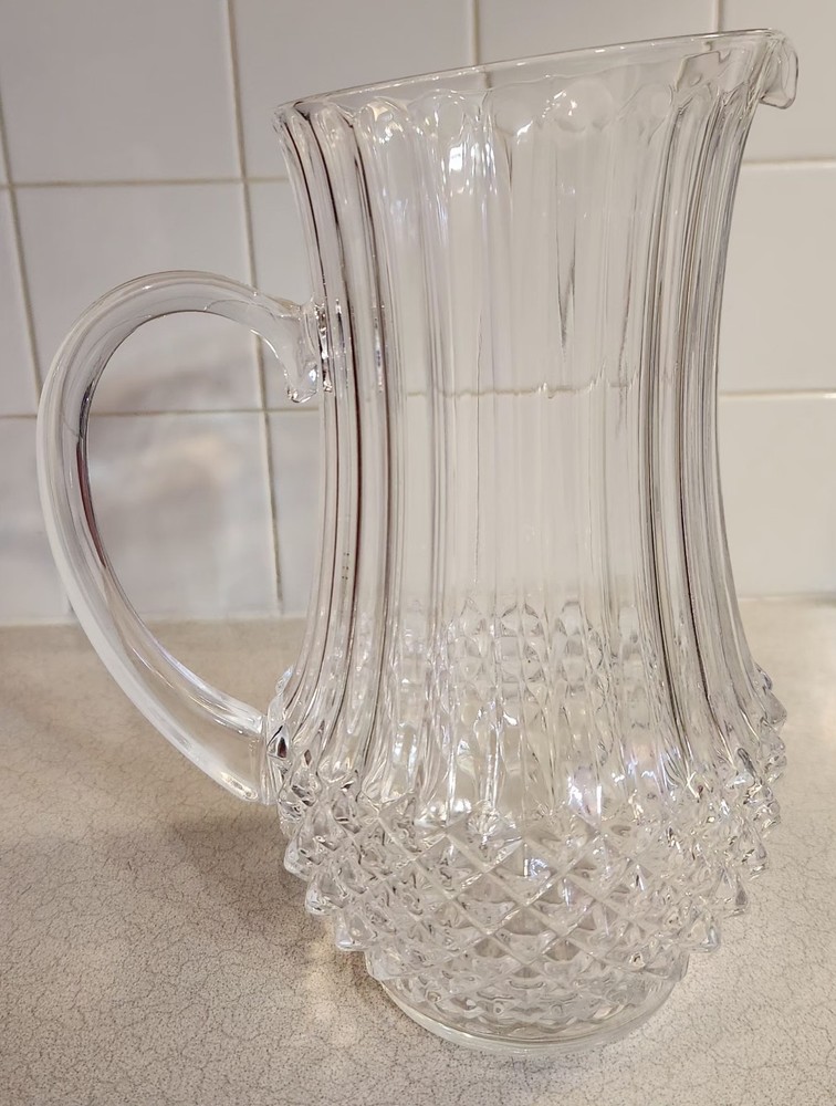 Vintage Crystal Pitcher Clear Glass Water Pitcher