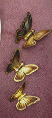 Set 3 vintage Home Interiors brass bronze tone metal butterflies wall decor OBOX