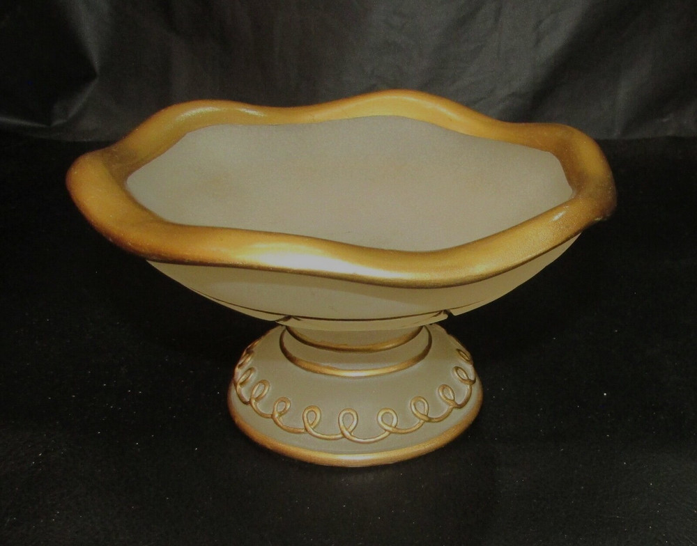 Small 3×5 Heavy 10+ oz Frosted Glass Hand Painted Gold Pedestal Old Compote Dish