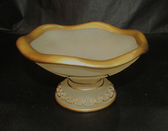 Small 3×5 Heavy 10+ oz Frosted Glass Hand Painted Gold Pedestal Old Compote Dish