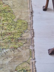 Large vintage school map of United Kingdom Great Britain, hanging canvas