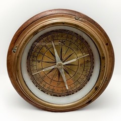 Antique Nautical Compass Handmade Wood Copper Coastal Nautical Decor Estate VTG