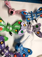Miniature Nodder Wooden Bobble Head Painted Mexican Folk Art BUTTERFLY 3 pieces