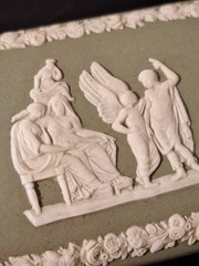 Vintage Wedgwood Cream On Sage Jasperware Trinket Box