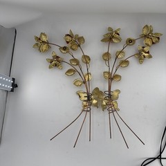 Vtg 2 Hollywood Regency Copper Rose Wall Sculpture Butterflies Wall Plaque Large