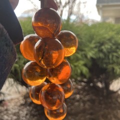 Vintage MCM Amber Orange Lucite Grape Cluster Large Driftwood Stem