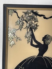 Pair 1940 Reliance Flat Glass Silhouette Old Fashioned Garden Blossom Time