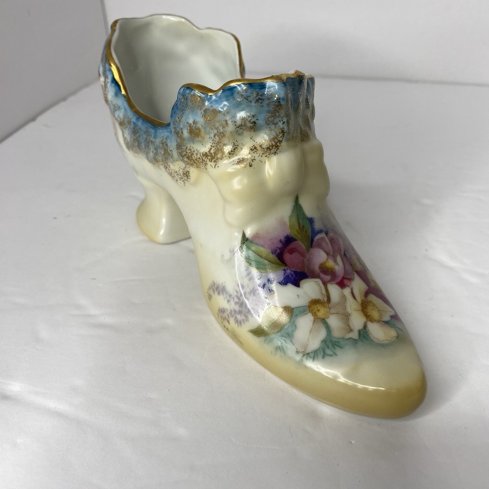VINTAGE RS SUHL MARKED HAND PAINTED VICTORIAN EDWARDIAN PORCELAIN SHOE