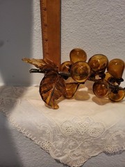 Vintage MCM Hand Blown Amber Art Glass Bunch of Grapes