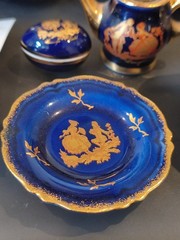Limoges Castel French Porcelain Blue & gold Collection 10 Piece Set Miniature