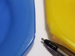 AKRO AGATE 8 PC plate lot OCTAGON GLASS Vintage Slag Glass Plates Blue & Yellow