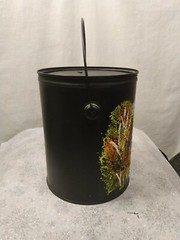 Vintage Hand Painted Metal 1 Gallon Black Country Paddle Wheel Art Deco Can