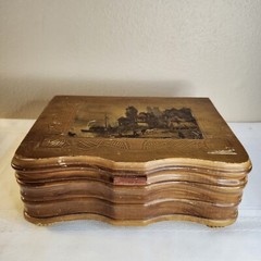Carved Wood Musical Jewelry Box with Mirror Made In Switzerland