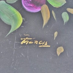 VTG Nashco 20×15 Black Toleware Serving Tray Hand-Painted Signed by Francis