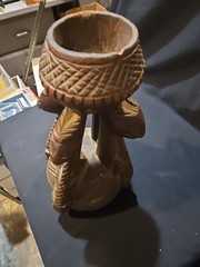 Vintage Hand Carved Wooden Candle Holder 12″ Tall Unknown Animal Depiction