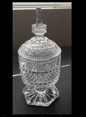 Clear Lead Crystal tall Candy Dish Bleikristall Elsterthal with lid. 10” tall.