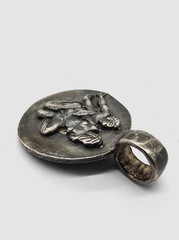 Ancient Roman Erotic Silver Medallion Pendant Classical Relief Couple Artifact