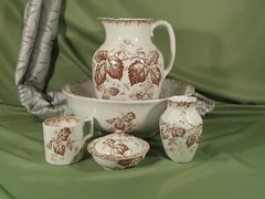 ALBION BLOSSOM Chamber Set,5 piece Pitcher and Bowl set England,Brown and white