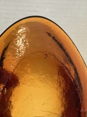 MCM Blenko Free Form Chunky Heavy Amber Glass Amoeba Sculpture Dish-Sig.